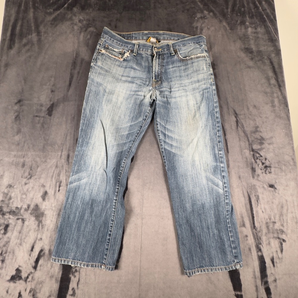 Lucky Brand Jeans Mens 34 Blue Straight Leg Light Wash Distressed 100% Cotton